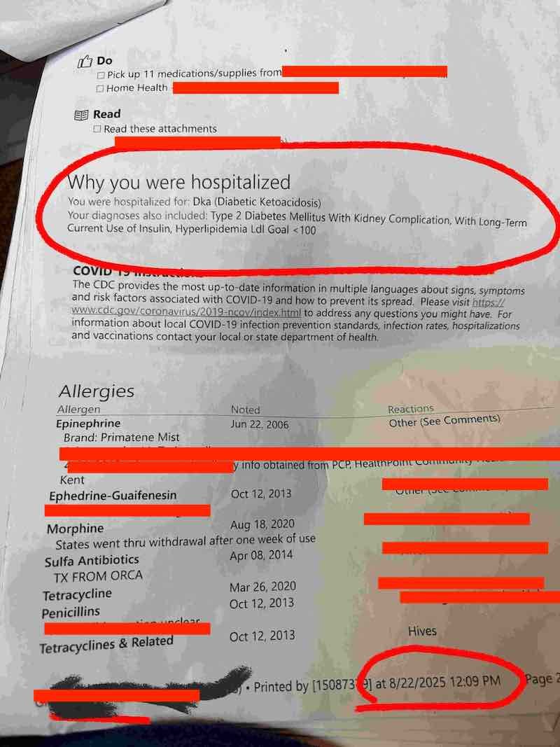 My Passengers discharge sumary for a similar medical emergency in late August 2025, which required ambulance to ICU and several days intebsive care