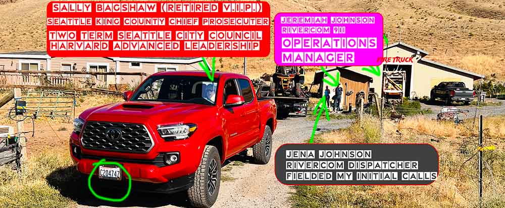 Sally Bagshaw uses Director of Rivercom 911, Chelan County Sheriffs, and Wenatchee Valley Fire to Coordinate a Kidnap and Murder Scheme Upon Law Abiding Citizens Who Called 911 For Life Threatening Medical Emergencies